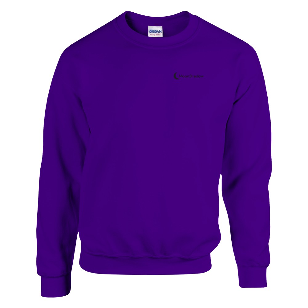 Purple sweatshirt with a logo on the chest against a white background