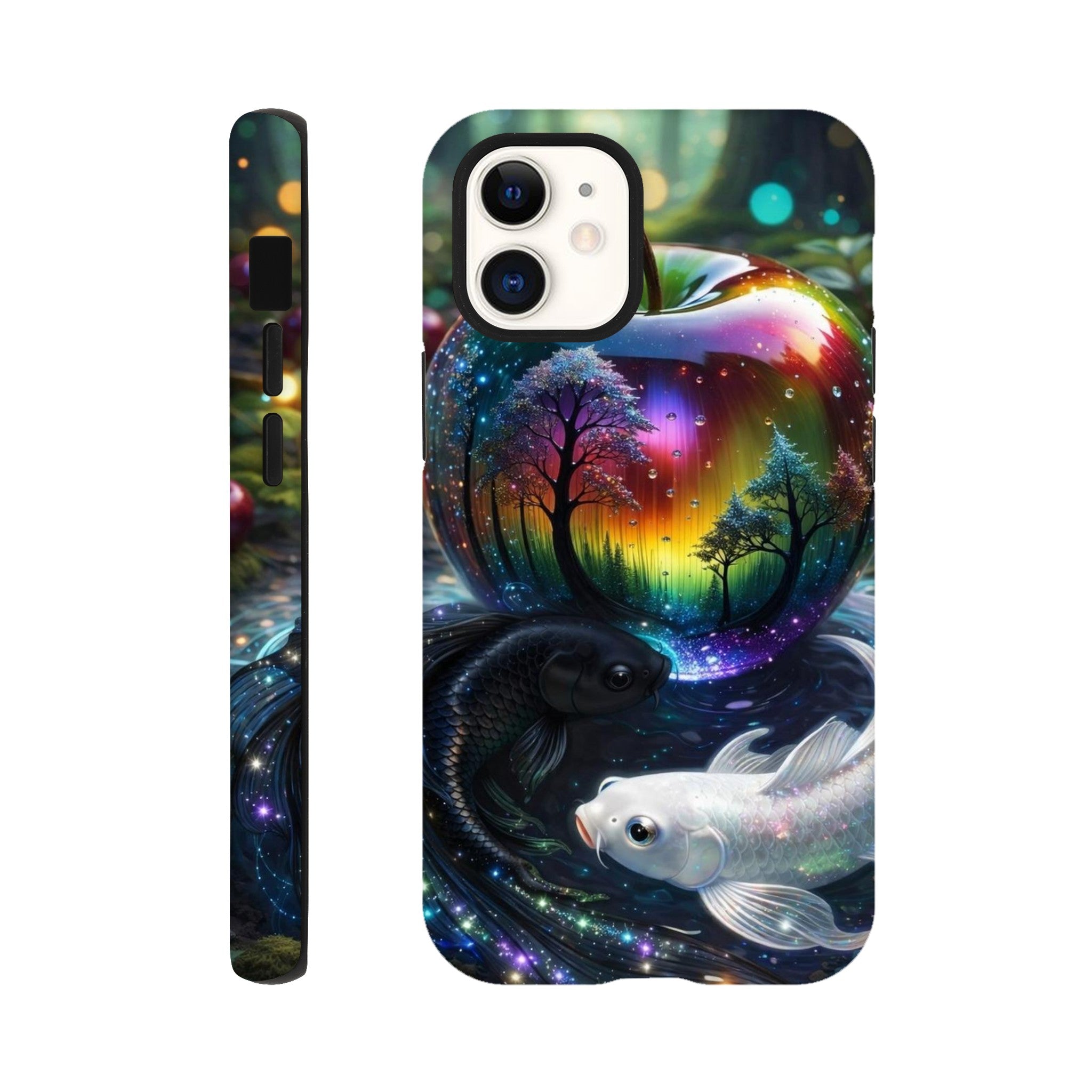 Glass apple and fish phone case with glossy finish