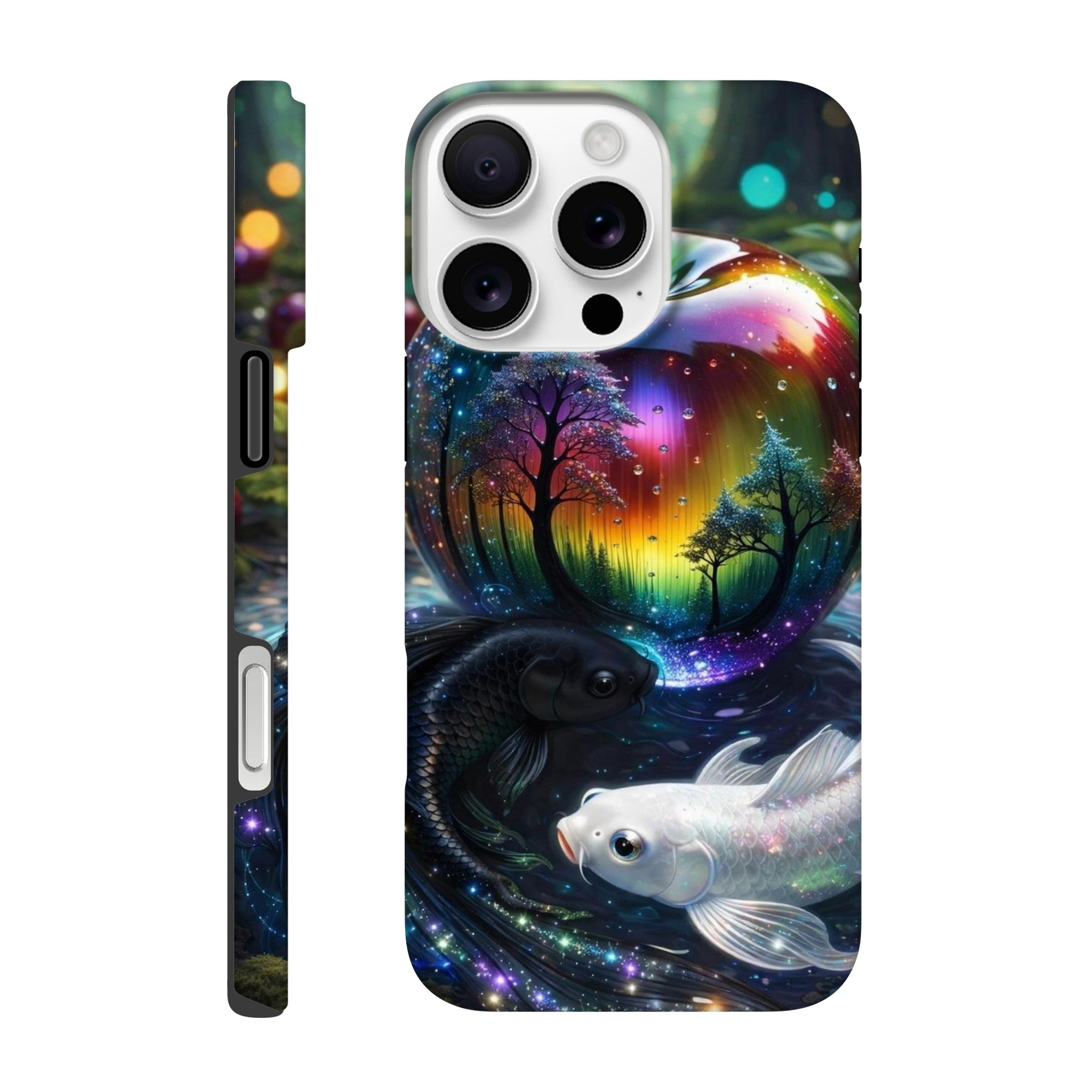 Glass apple and fish phone case with glossy finish