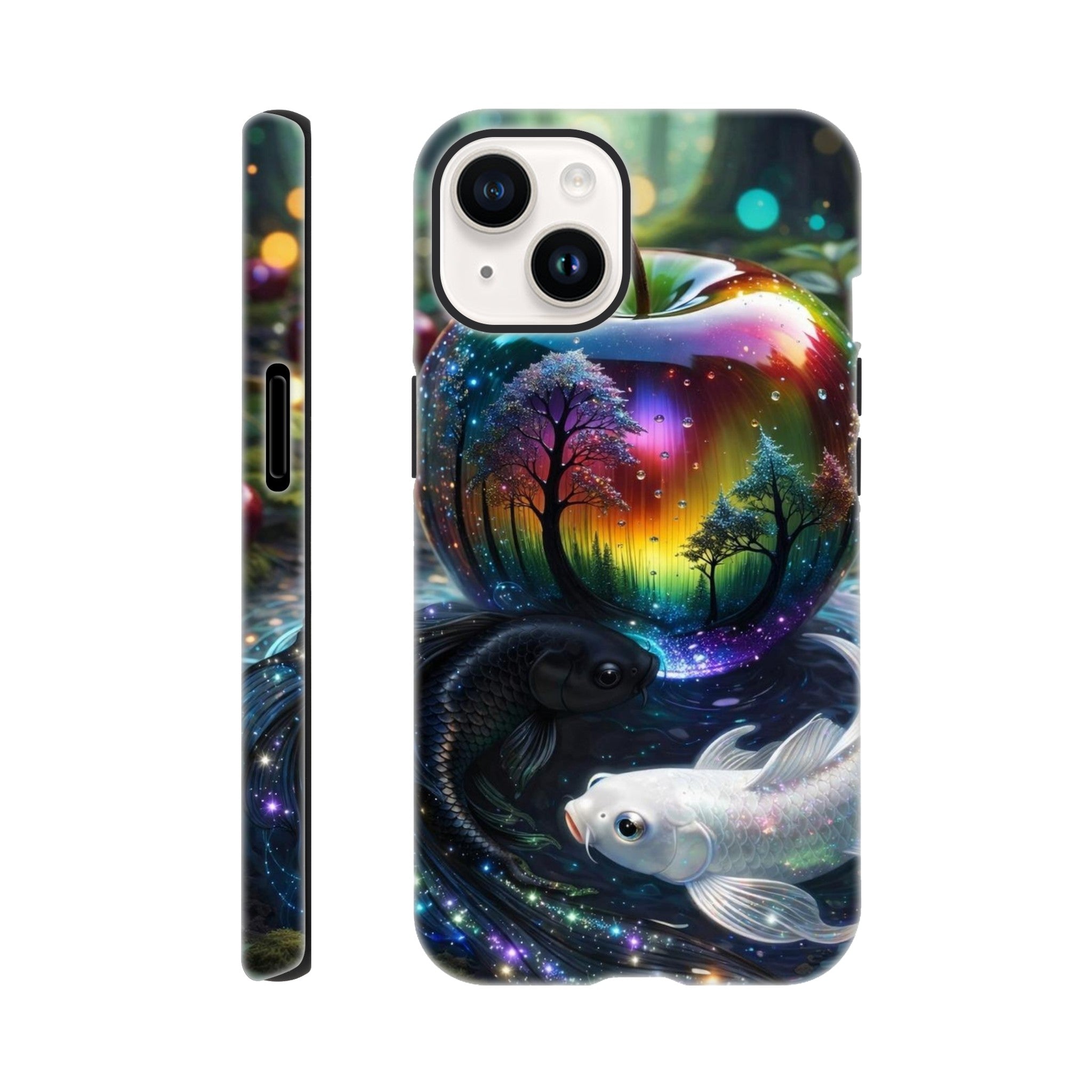 Glass apple and fish phone case with glossy finish