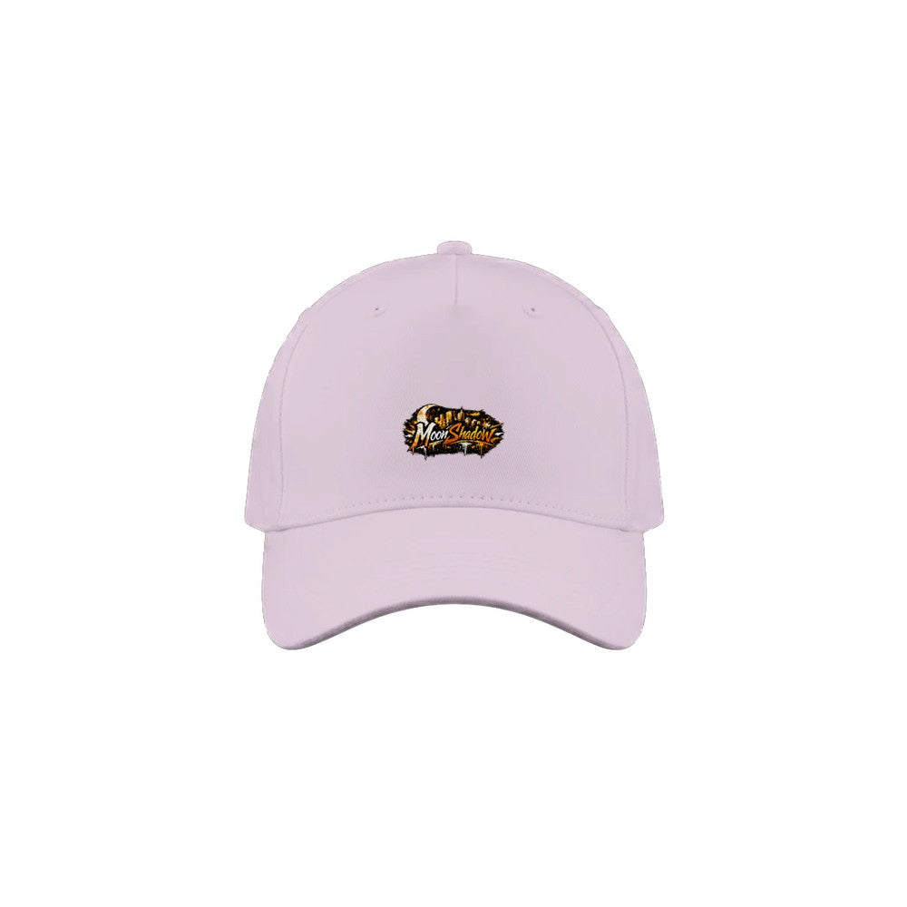 Pink cap with a logo on a white background