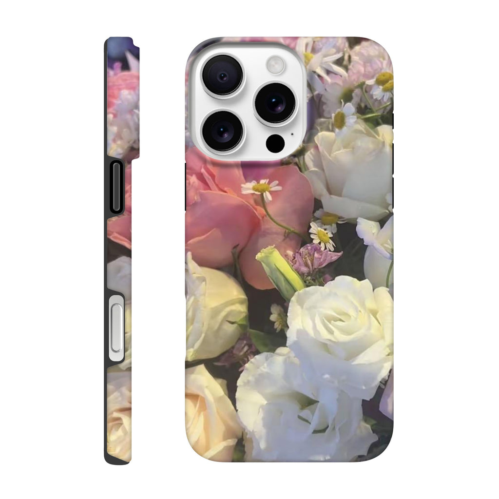 Phone case with floral design on a white background