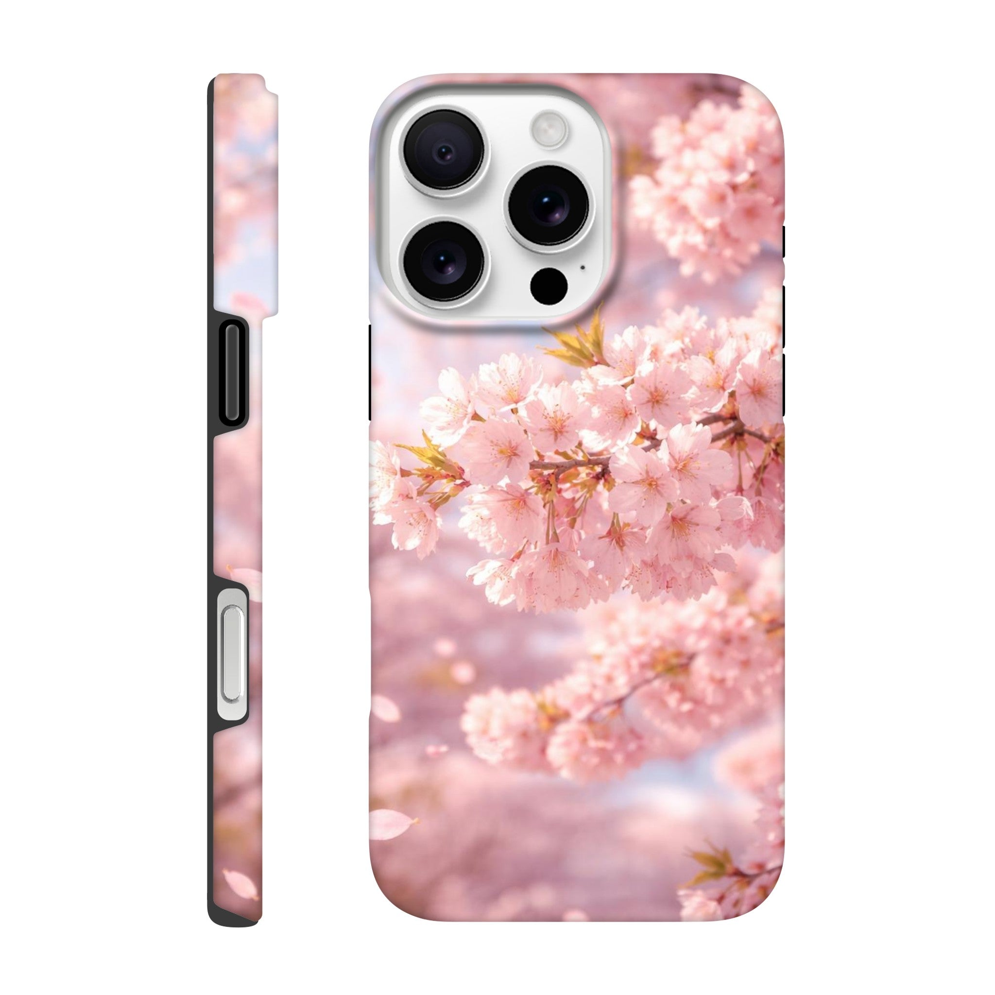 Phone case with cherry blossom design on a white background