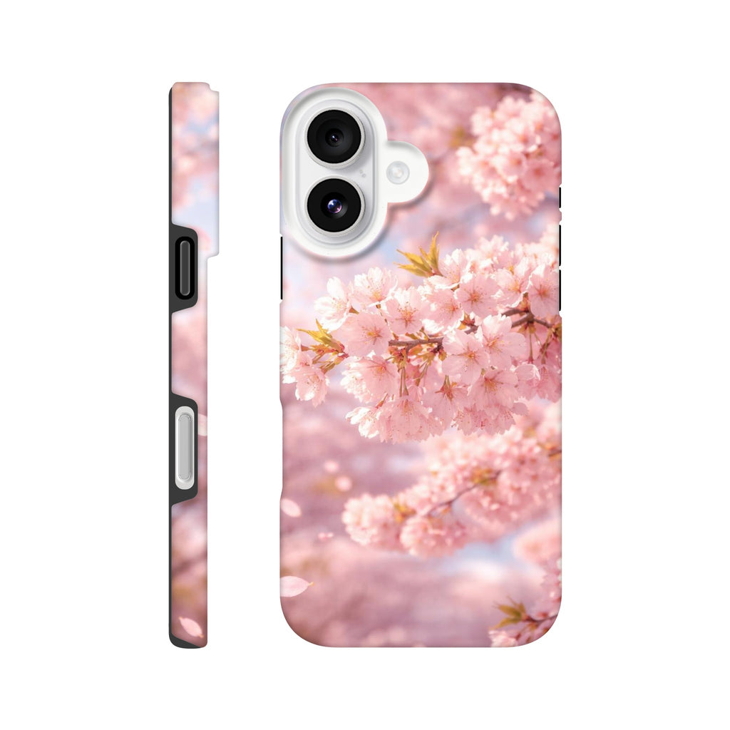 Phone case with cherry blossom design on a white background