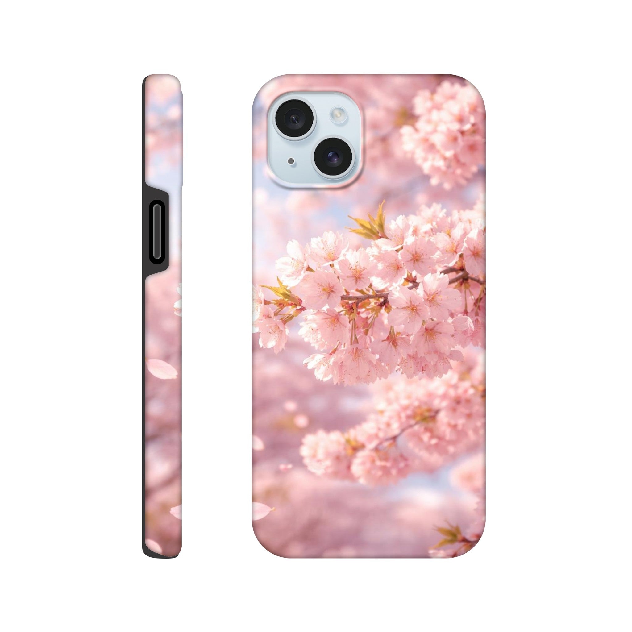Phone case with cherry blossom design on a white background