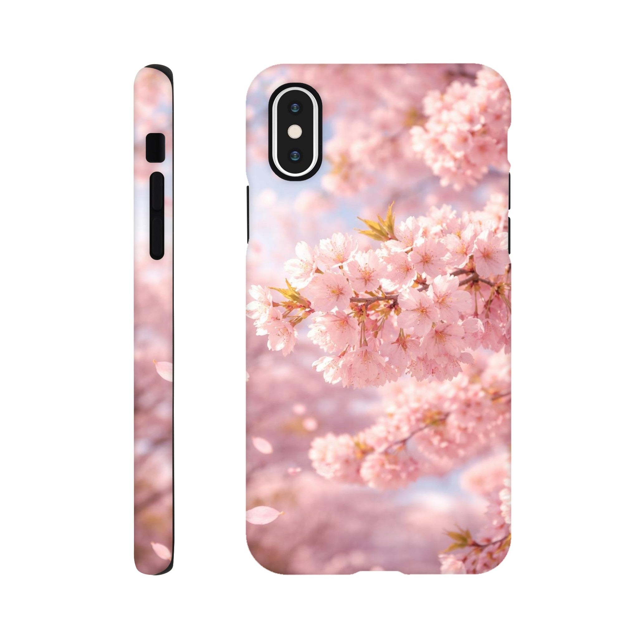 Phone case with cherry blossom design on a white background