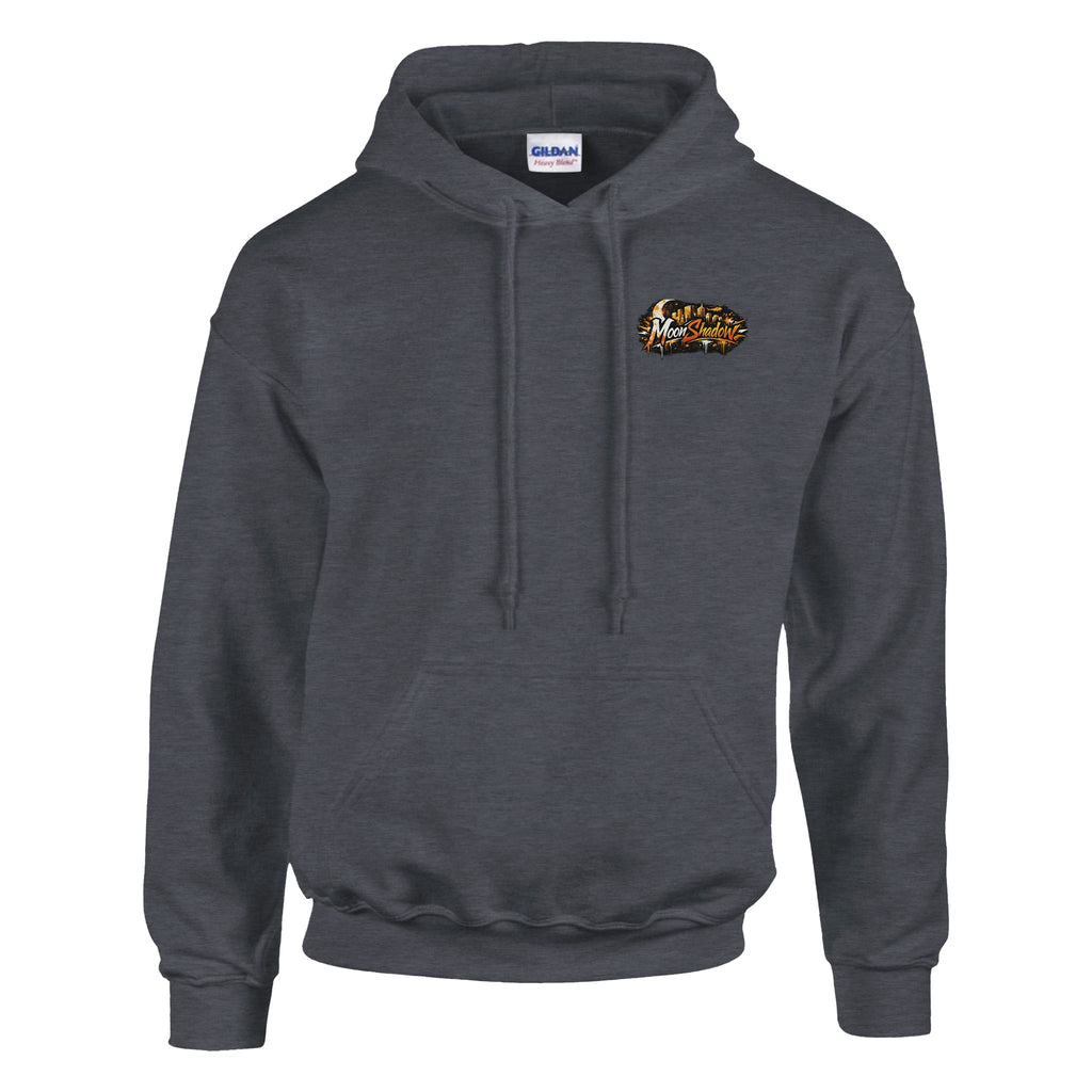 Gray hoodie with a logo on the chest against a white background