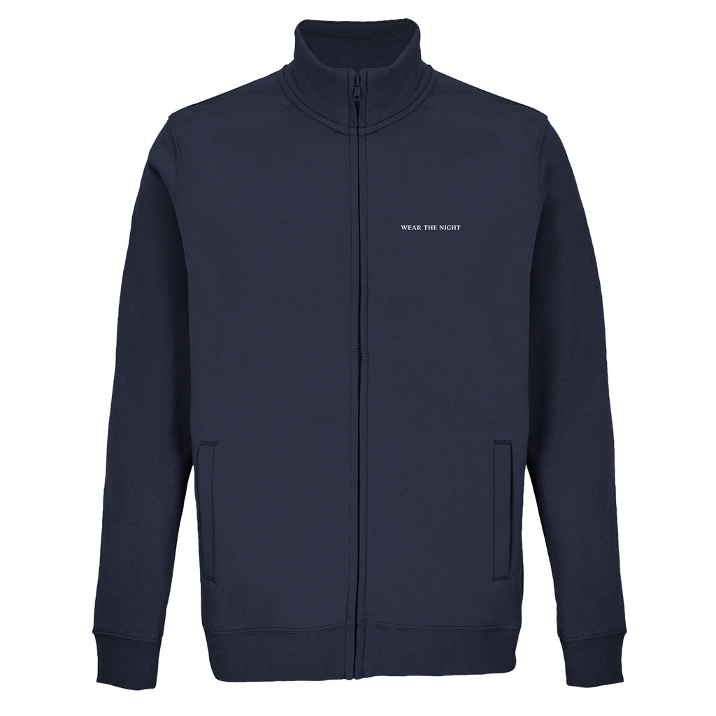 blue zip-up hoodie on a white background