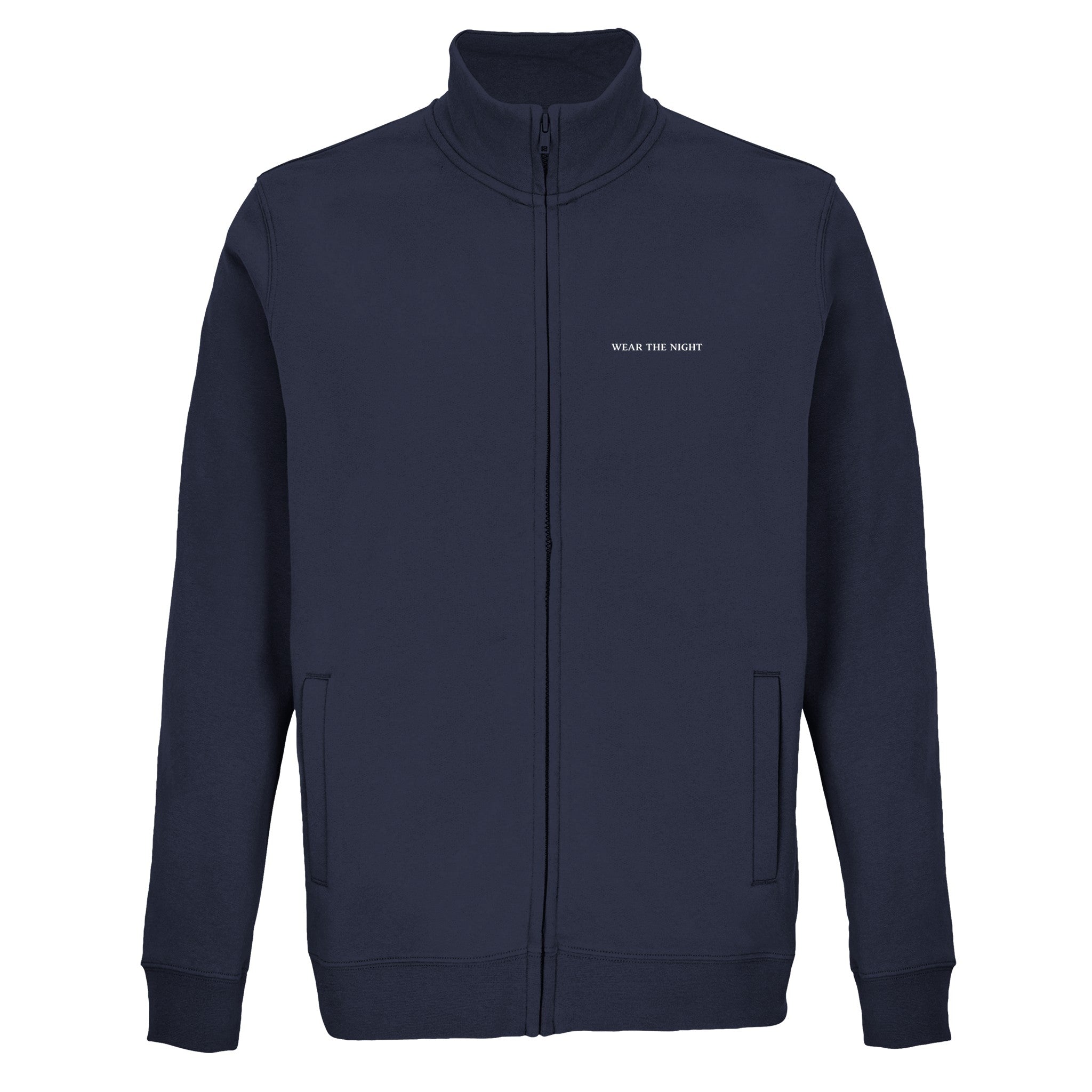 blue zip-up hoodie on a white background