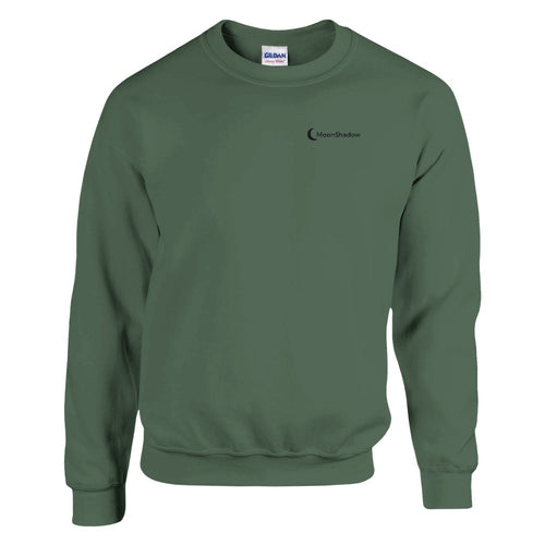 Green sweatshirt with a small logo on a white background