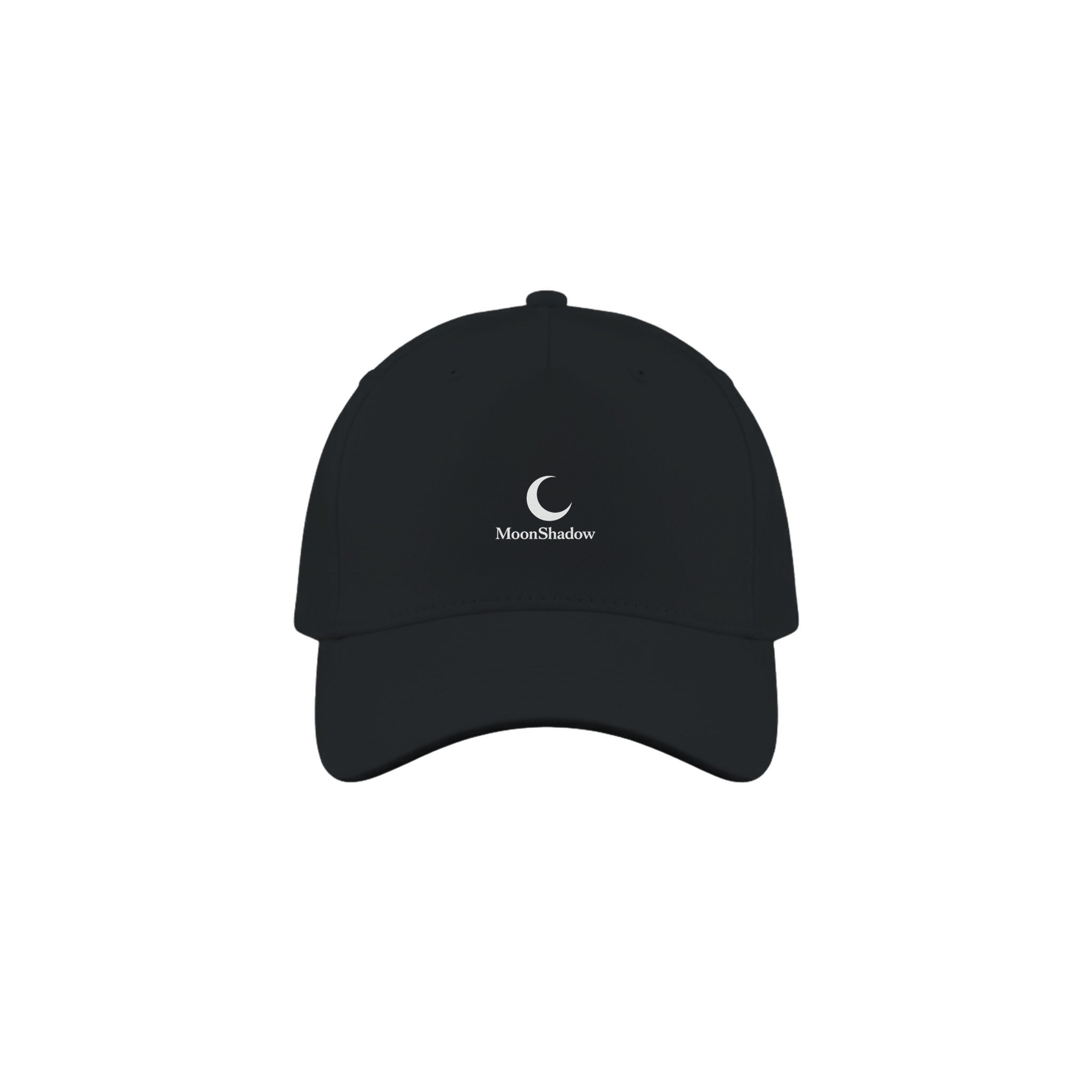 Black cap with 'MoonShadow' logo on a white background