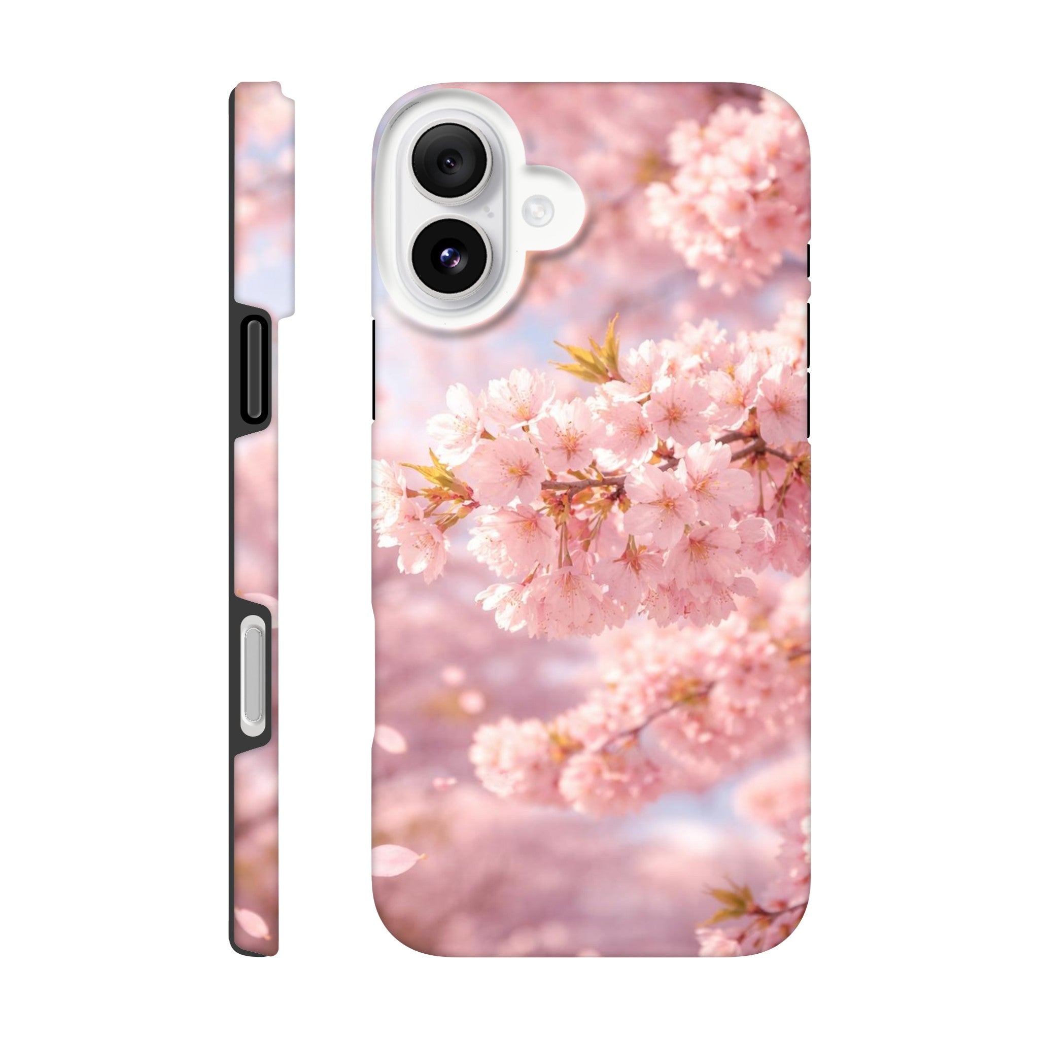 Phone case with cherry blossom design on a white background