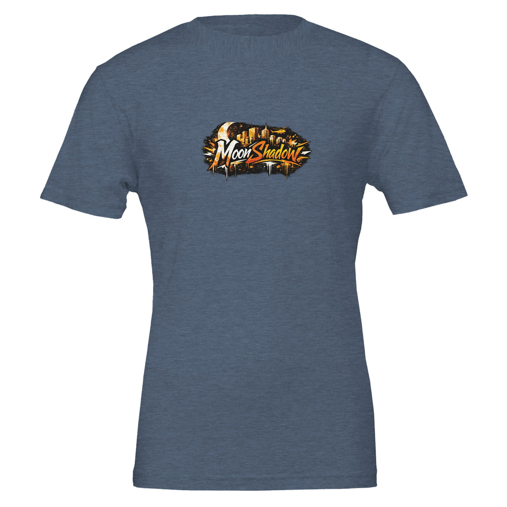 Blue t-shirt with 'MoonShadow' logo on a white background