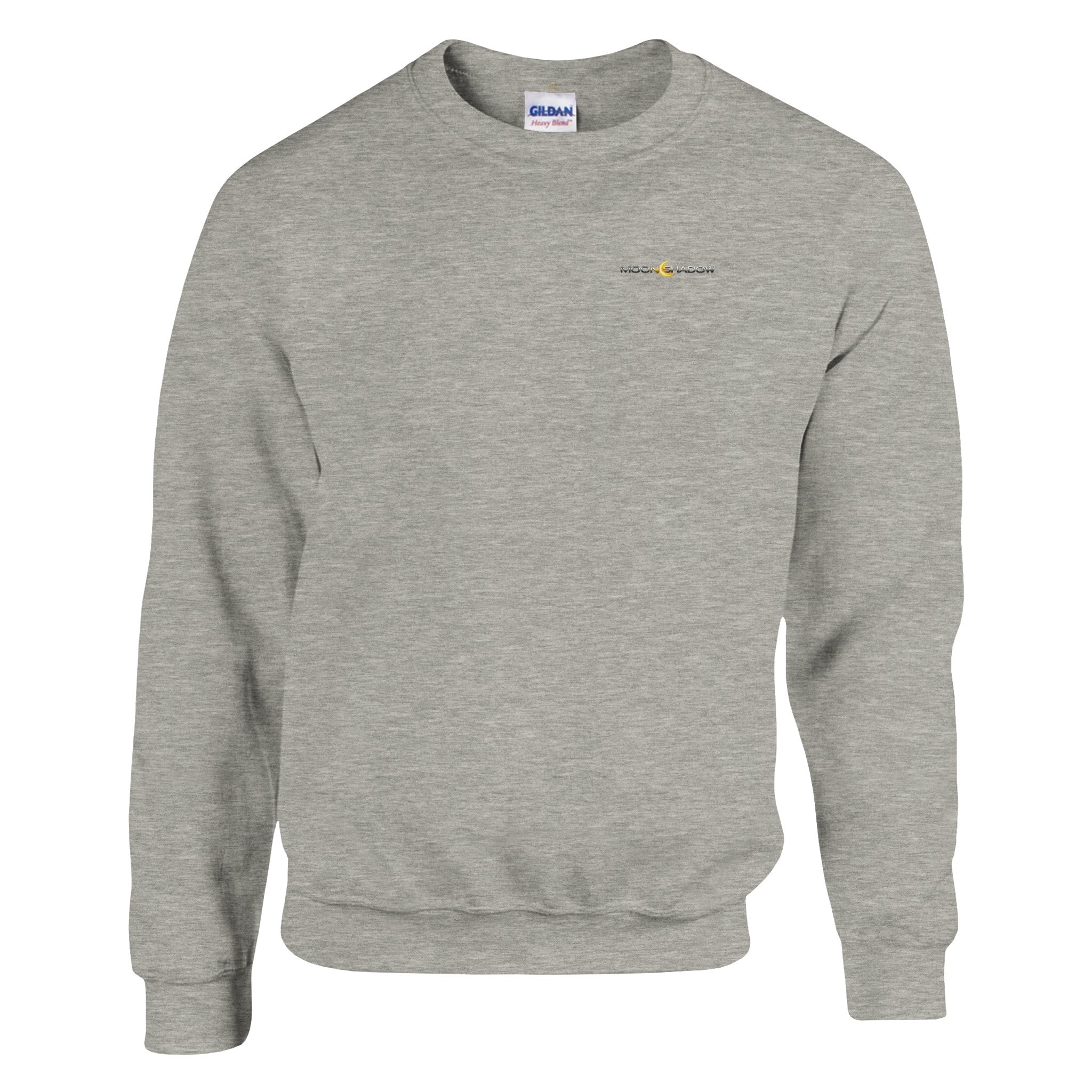 light grey sweatshirt with a small logo on a white background