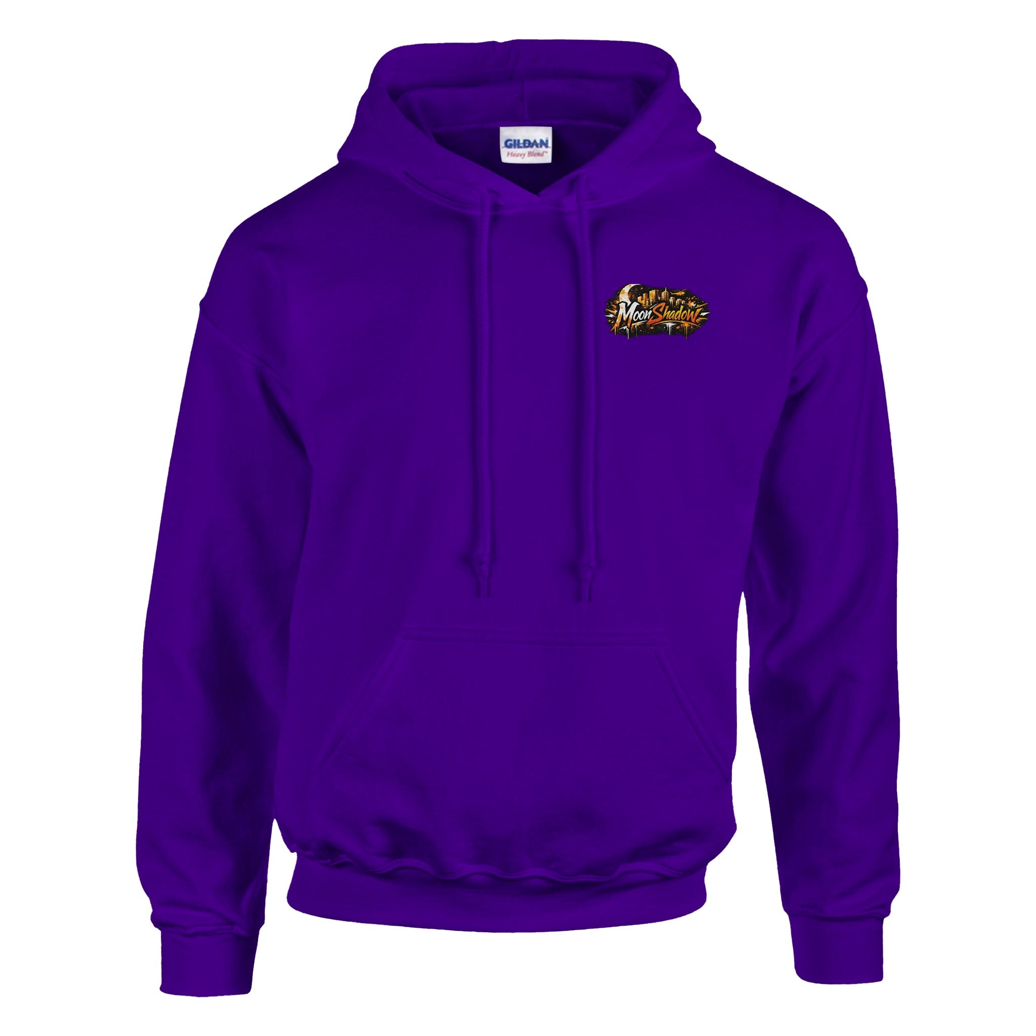 Purple hoodie with a logo on the chest against a white background