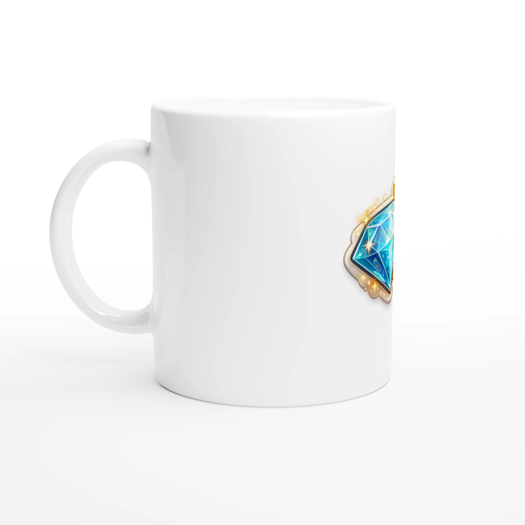 White mug with a geometric design on a white background