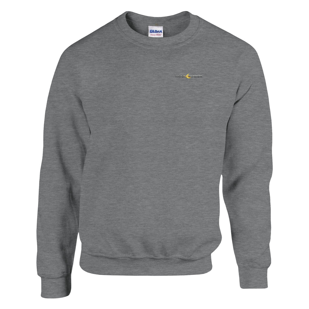 Grey sweatshirt with a small logo on a white background