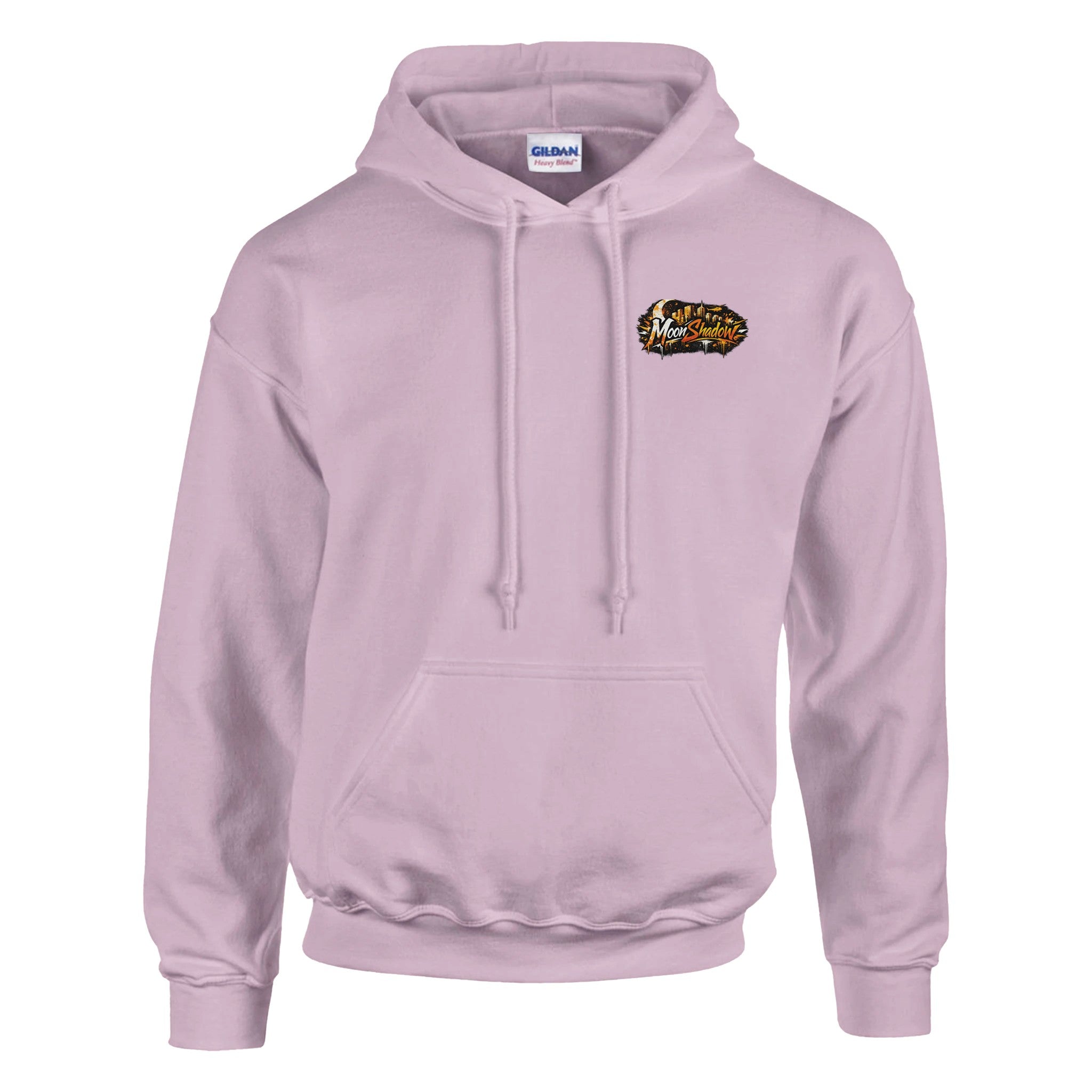 Light purple hoodie with a logo on the chest against a white background