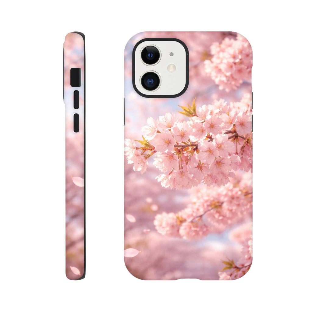 Phone case with cherry blossom design on a white background