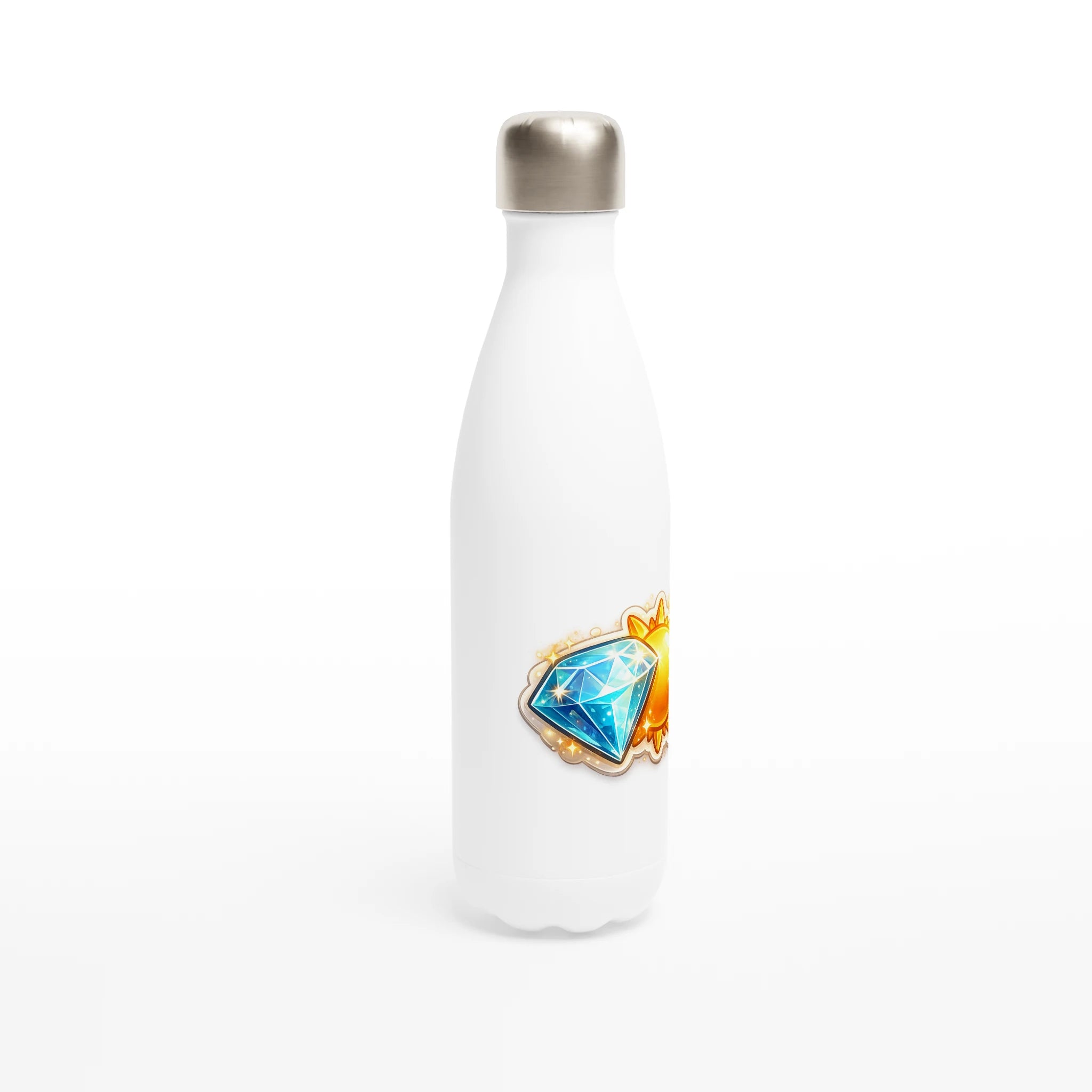 White water bottle with a diamond graphic on a white background