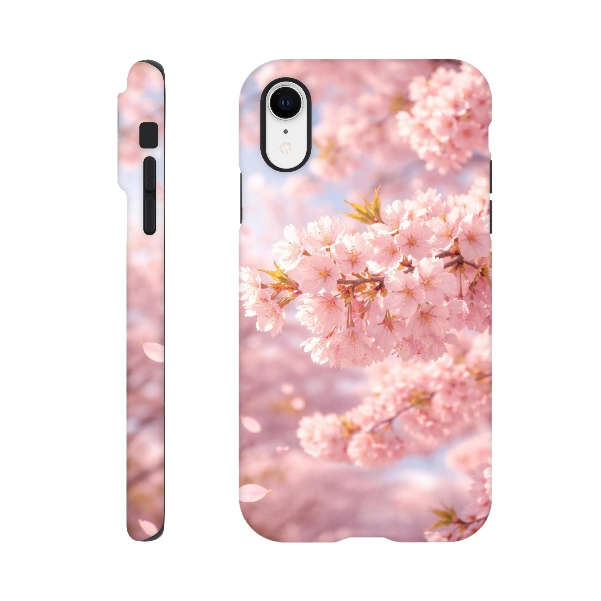 Phone case with cherry blossom design on a white background