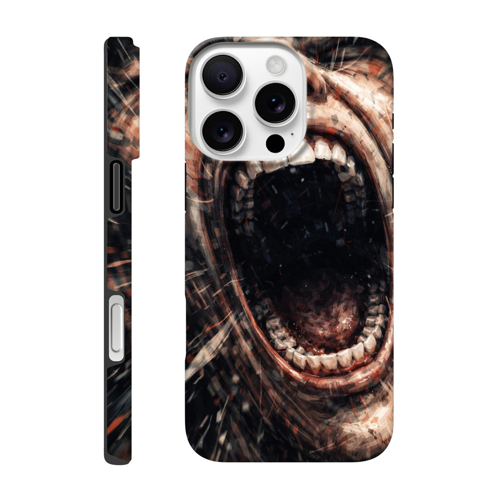 Phone case with a roaring lion design on a white background