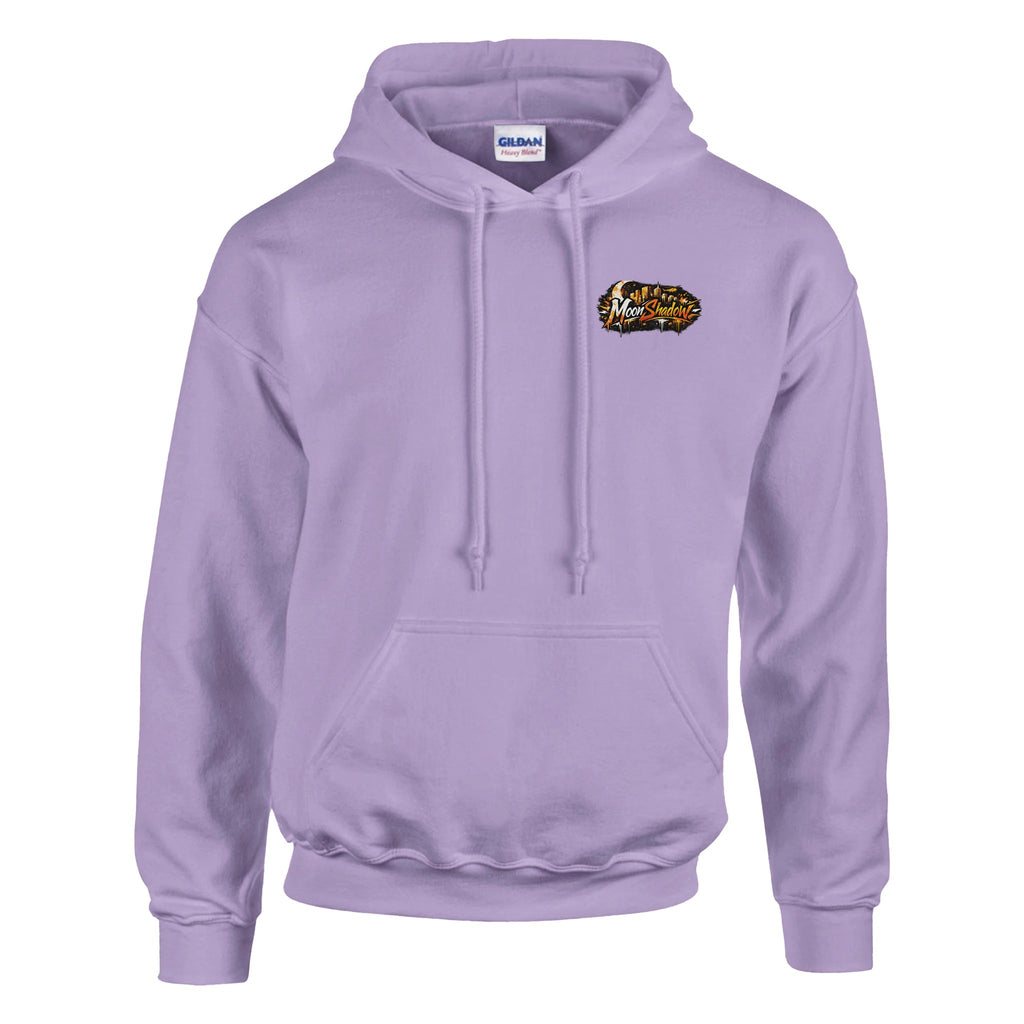 Purple hoodie with a logo on the chest against a white background