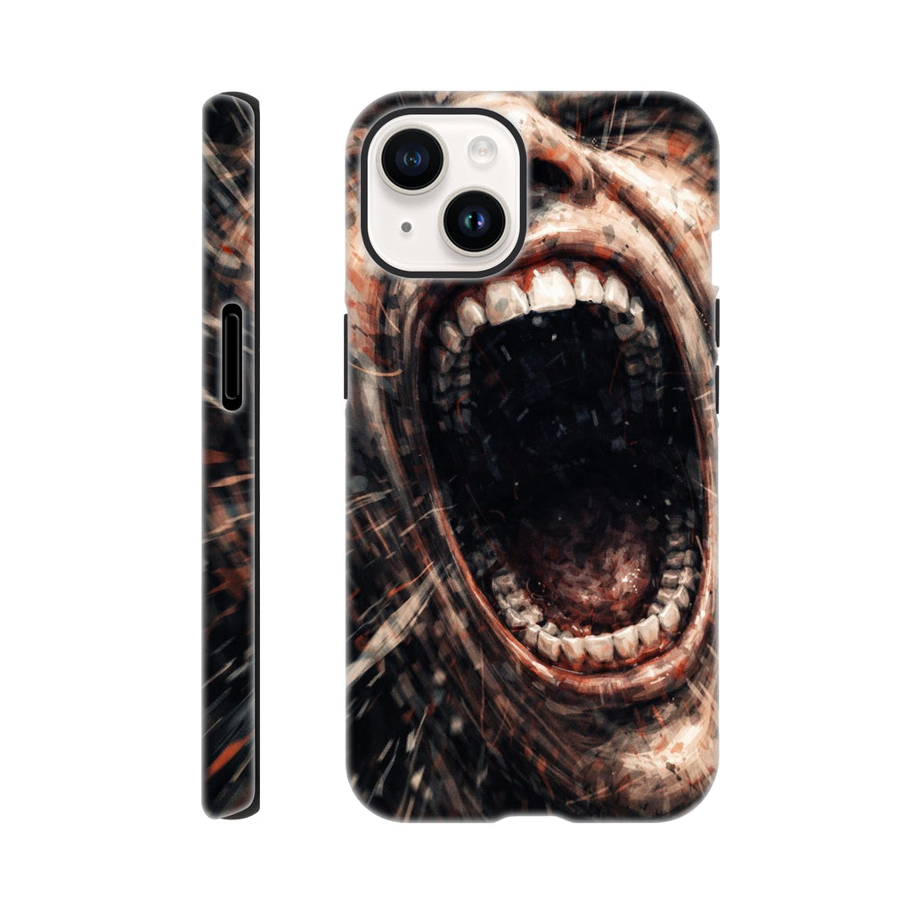 Phone case with a roaring bear design on a white background