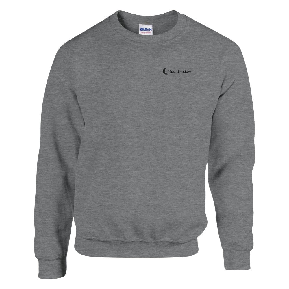 Grey sweatshirt with a small logo on a white background