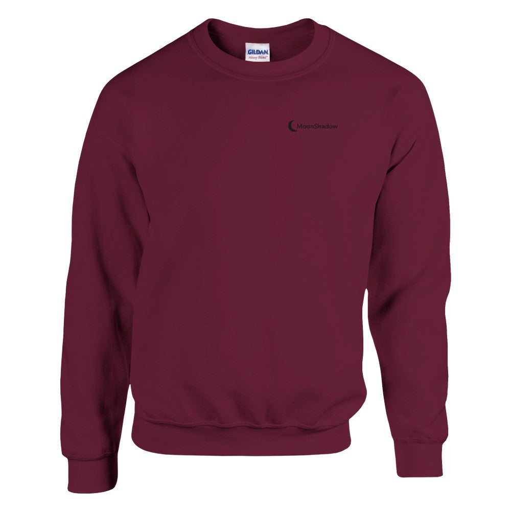 Burgundy sweatshirt with a small logo on a white background