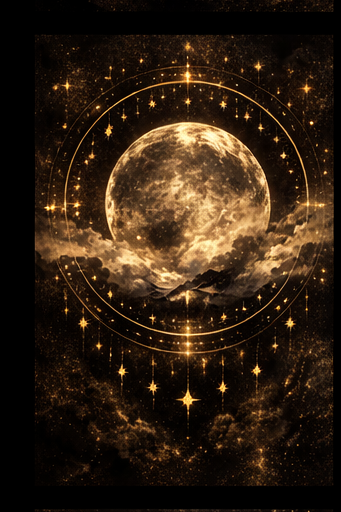 Artistic depiction of a moon with star patterns against a dark background