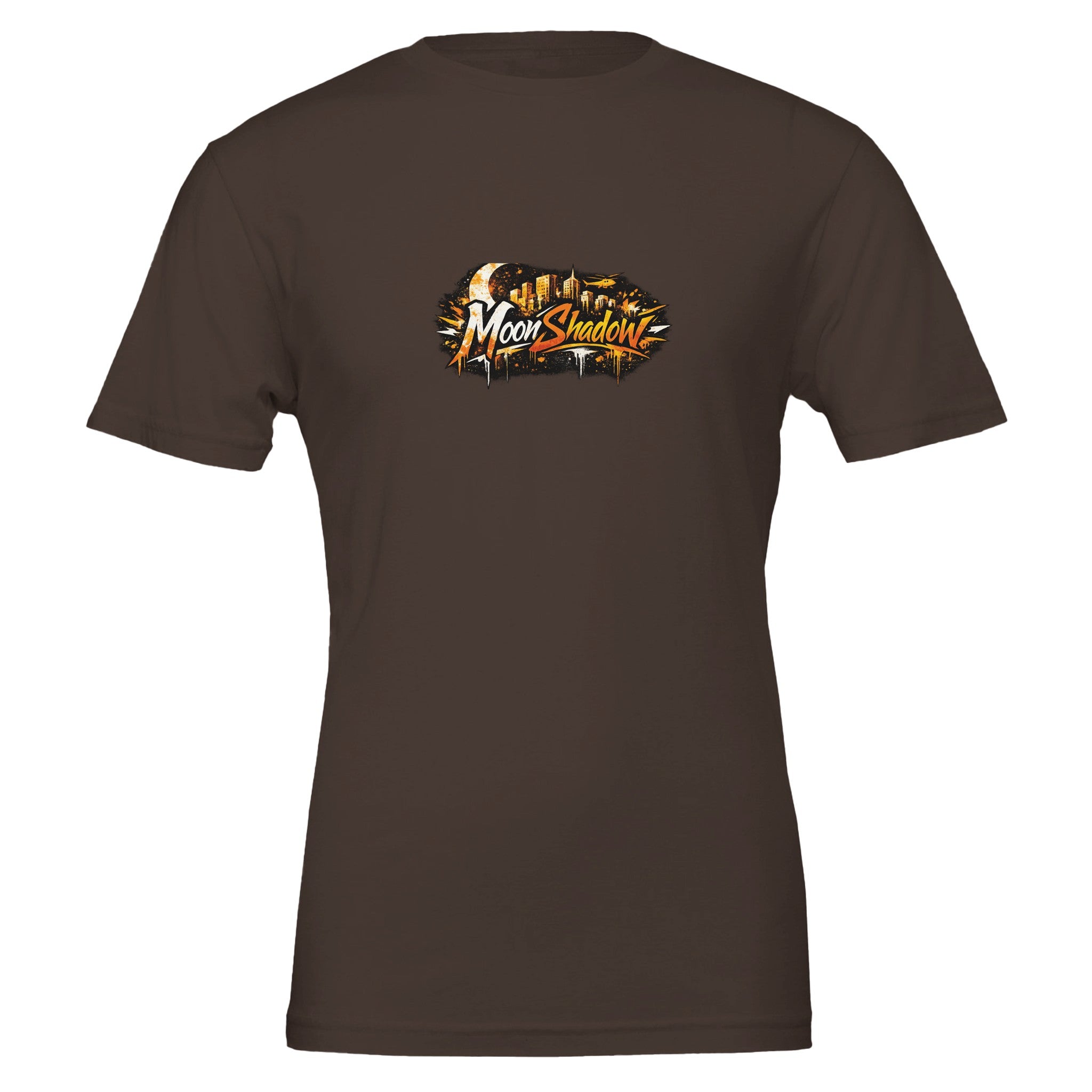 Brown t-shirt with 'MoonShade' logo on a white background