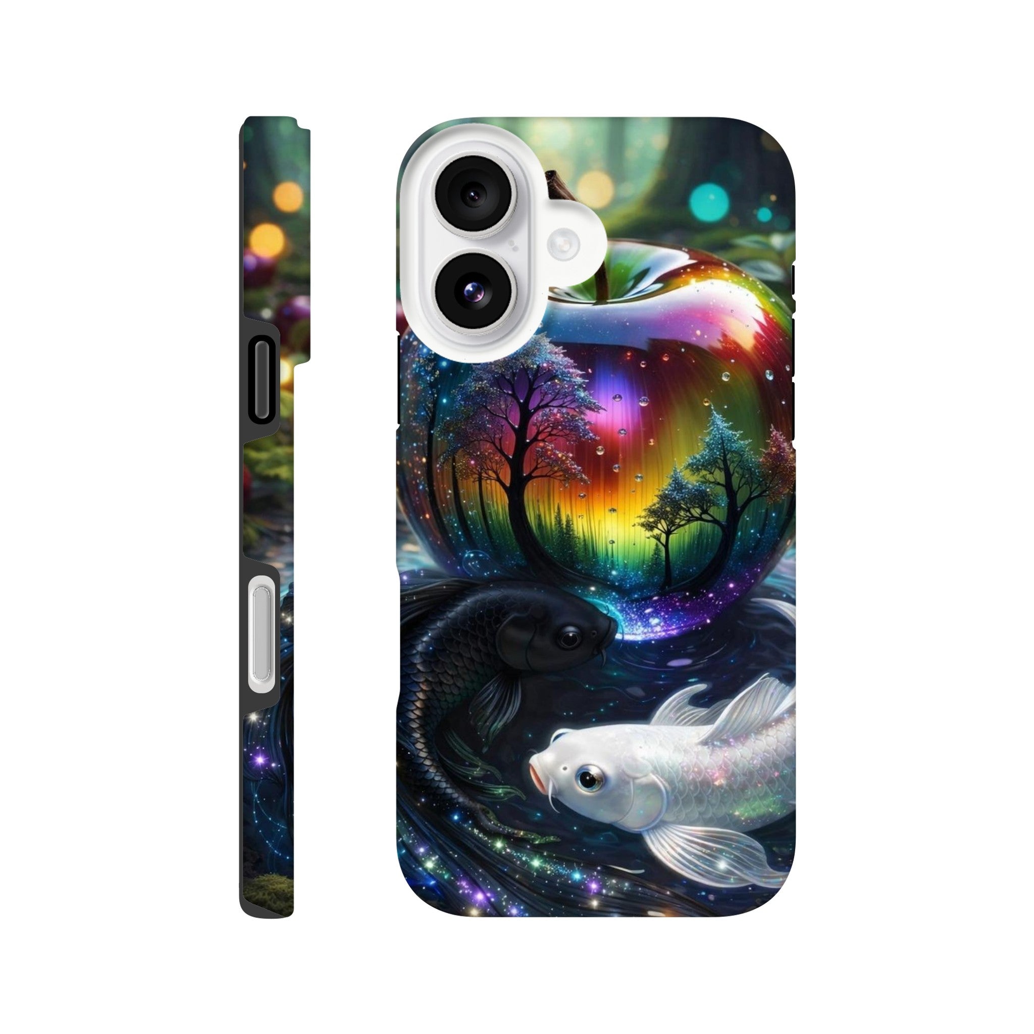 Glass apple and fish phone case with glossy finish