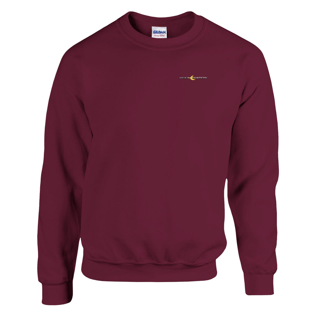 Maroon sweatshirt with text on a white background