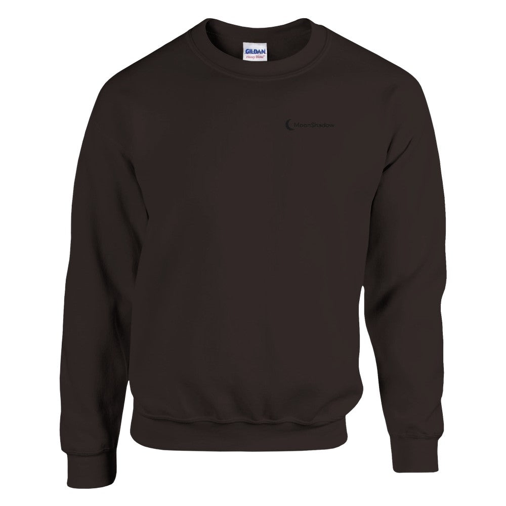 Dark sweatshirt with a small logo on a white background