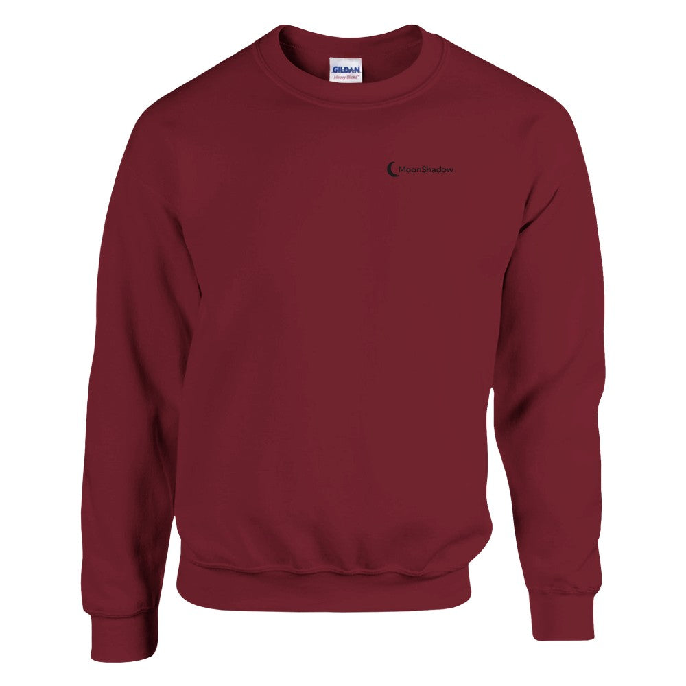 Maroon sweatshirt with text on a white background