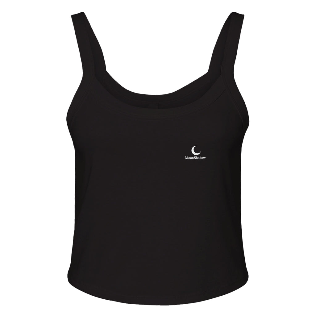 Black tank top with a logo on a white background