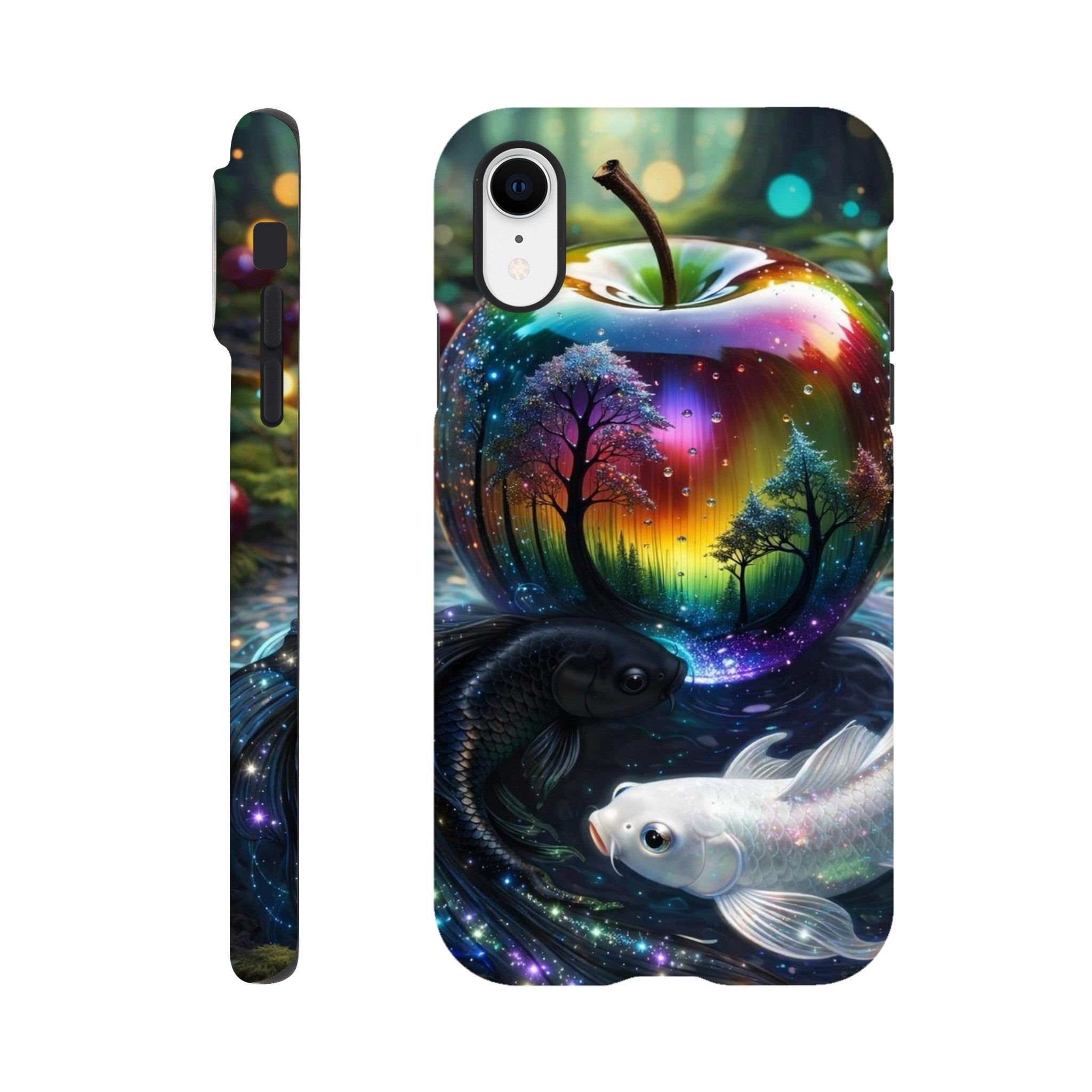 Glass apple and fish phone case with glossy finish