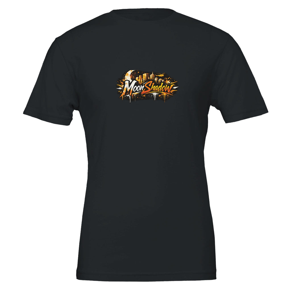 Black t-shirt with 'MoonShade' logo on a white background