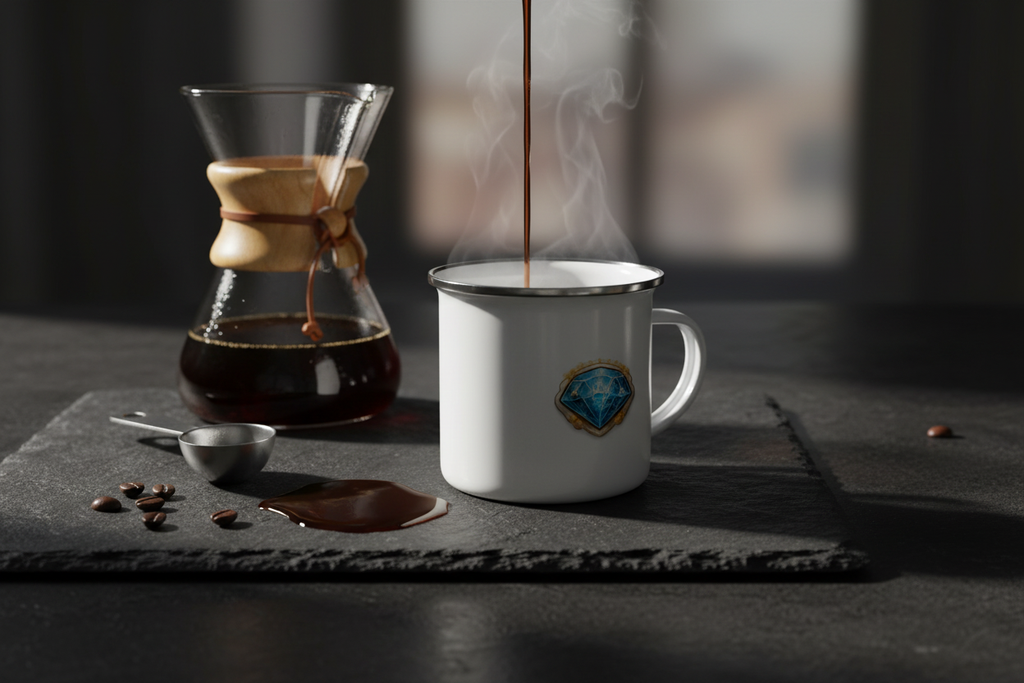 Diamond & Sun White 12oz Enamel Mug Lifestyle