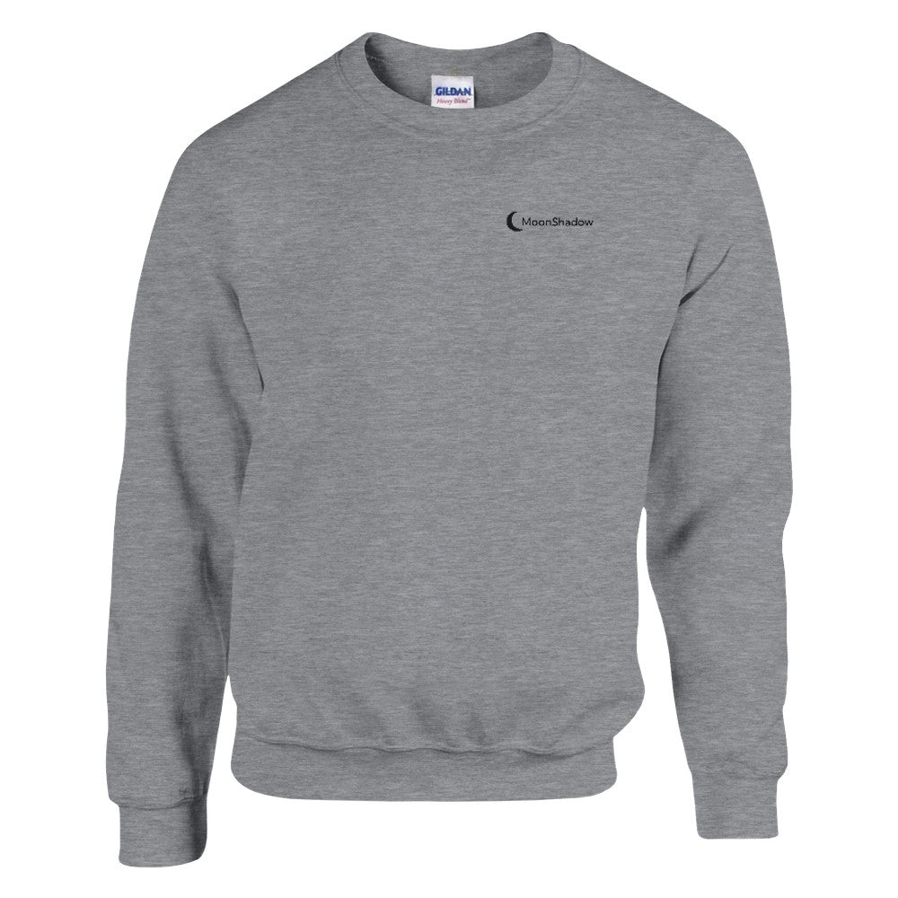 Grey sweatshirt with a small logo on a white background