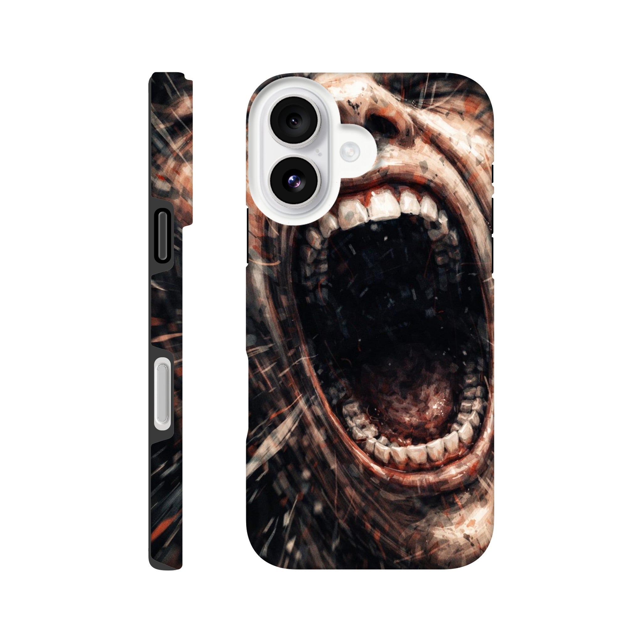 Phone case with a fierce animal design on a white background