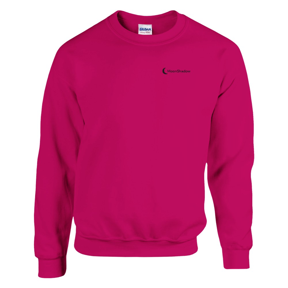 Pink sweatshirt with a logo on the chest against a white background