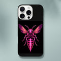 Phone case with a pink bee design on a black background